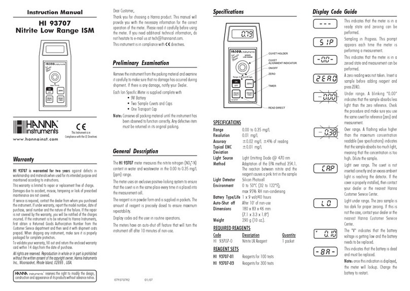 Hanna Instruments HI 93707 instruction manual