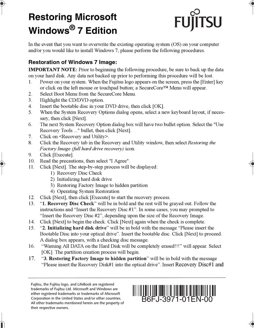 Fujitsu Restoring Microsoft Windows® 7 Edition manual