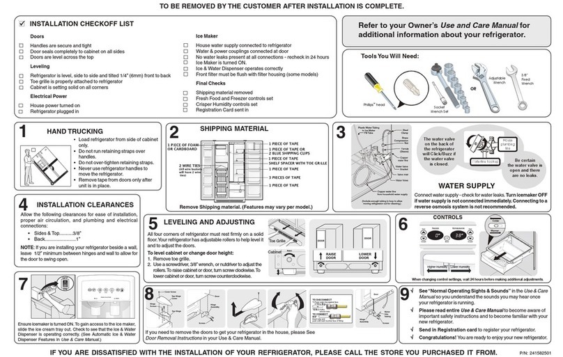 Frigidaire Refrigerator installation instructions