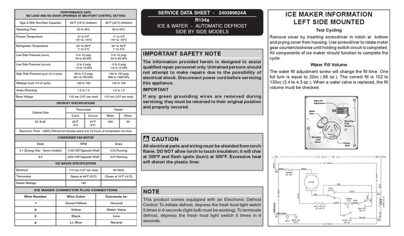 Frigidaire Refrigerator Service data sheet