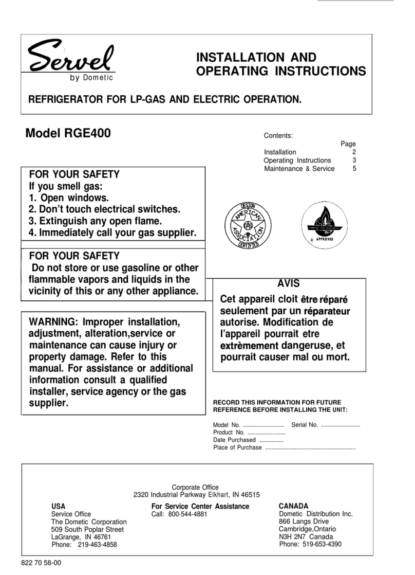 Dometic Servel RGE400 User manual