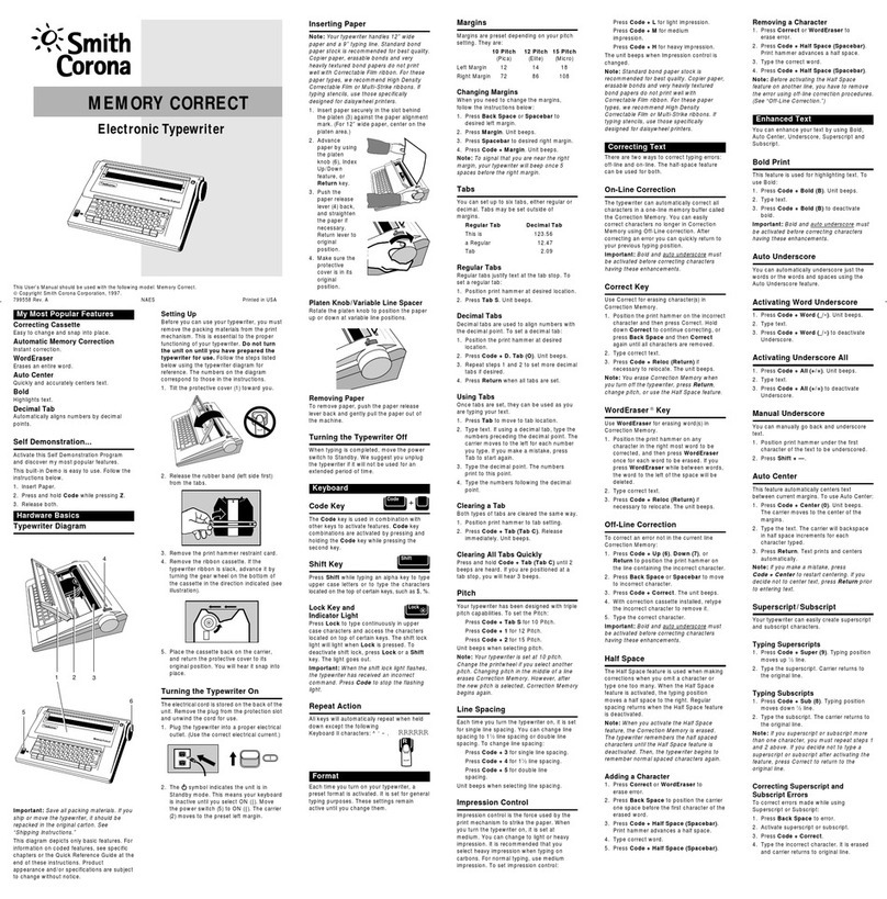 Smith Corona Memory Correct User manual
