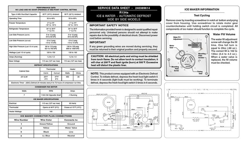 Frigidaire Refrigerator Service data sheet
