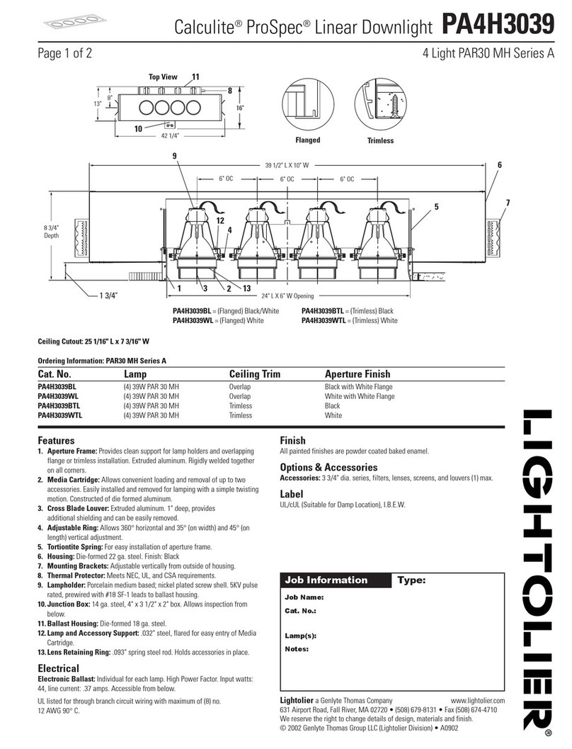 Lightolier Calculite ProSpec PA4H3039 User manual Lightolier Calculite ProSpec PA4H3039 User manual