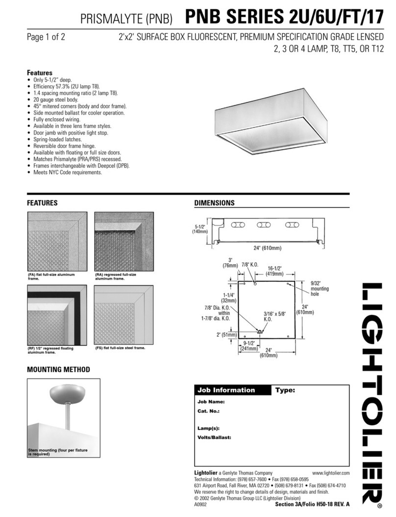 Lightolier Prismalyte PNB SERIES User manual Lightolier Prismalyte PNB SERIES User manual