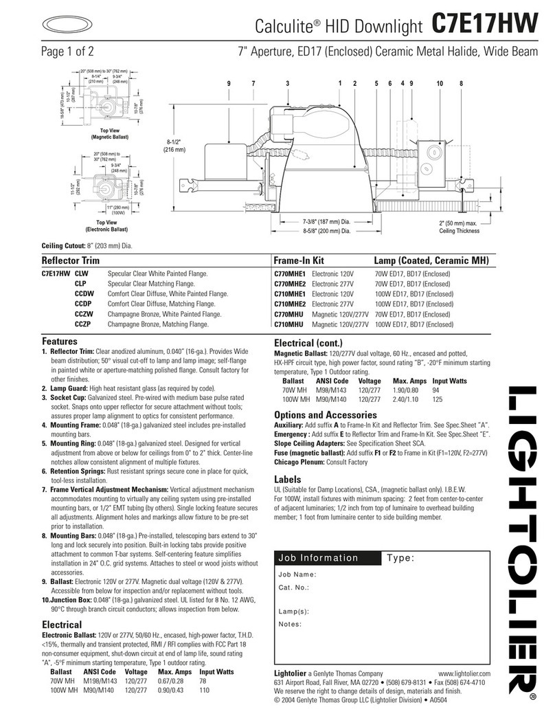 Lightolier Calculite C7E17HW User manual