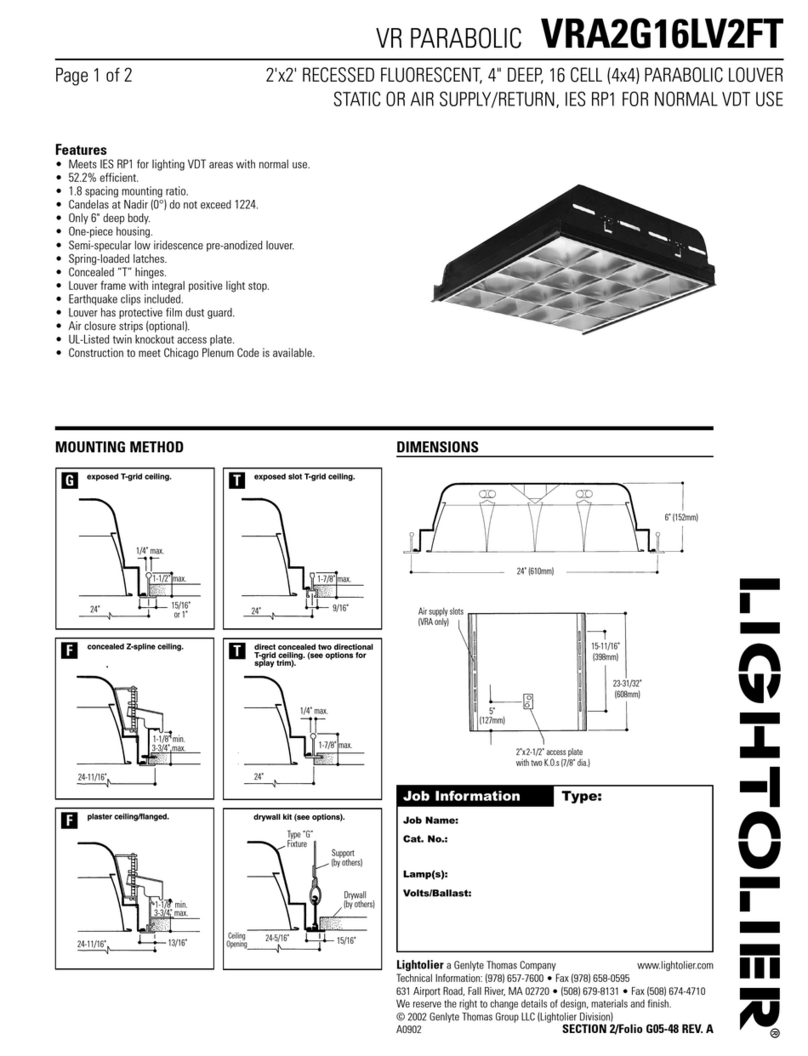 Lightolier VR PARABOLIC VRA2G16LV2FT User manual