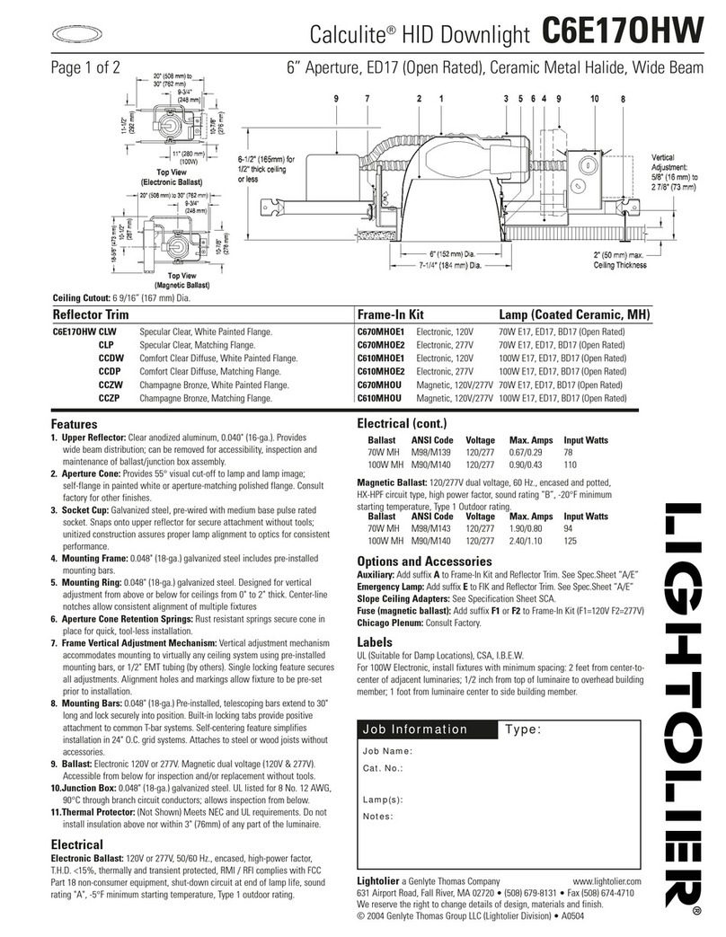 Lightolier Calculite C6E17OHW User manual Lightolier Calculite C6E17OHW User manual