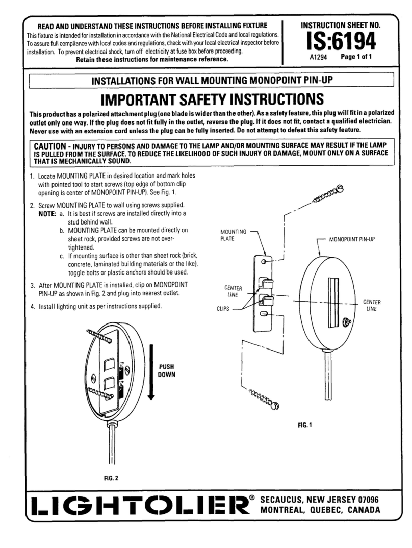 Lightolier WALL MOUNTING MONOPOINT PIN-UP User manual Lightolier WALL MOUNTING MONOPOINT PIN-UP User manual