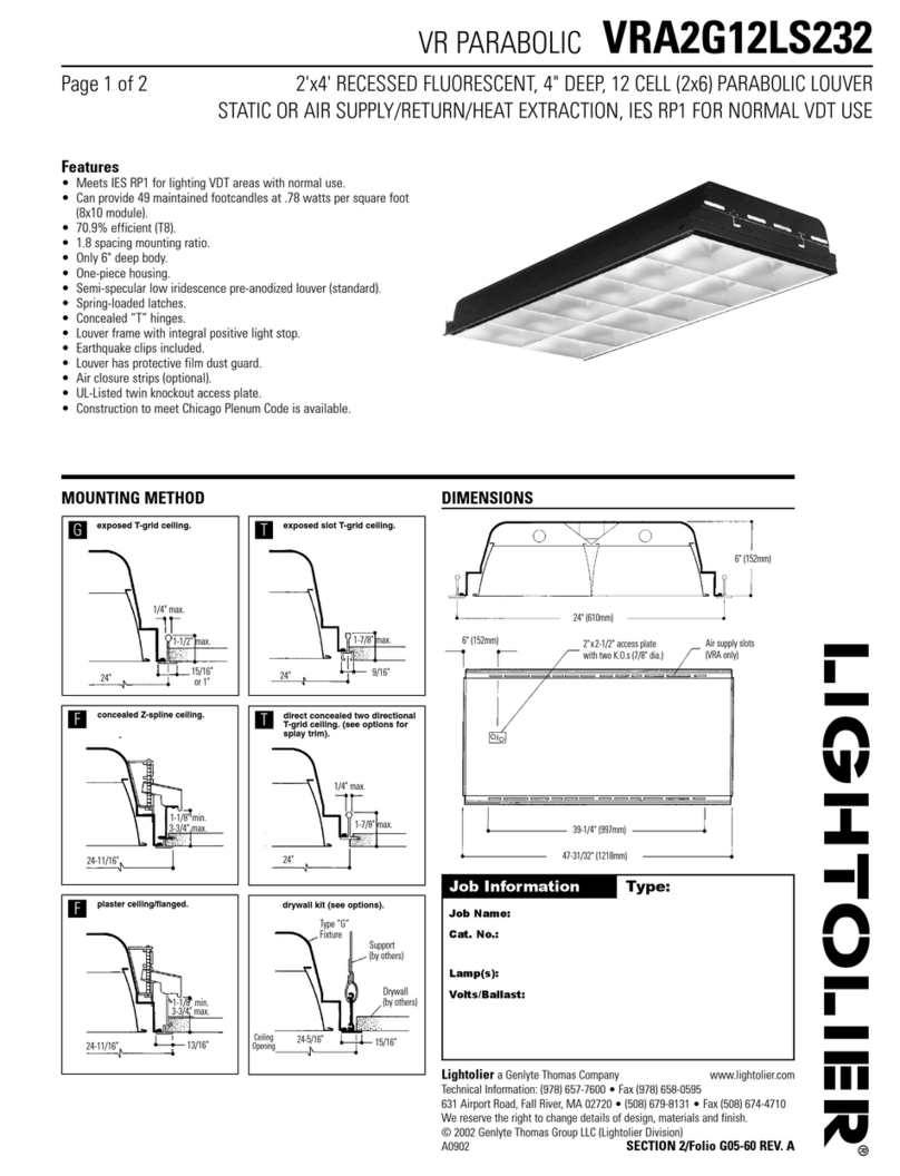 Lightolier VR PARABOLIC VRA2G12LS232 User manual