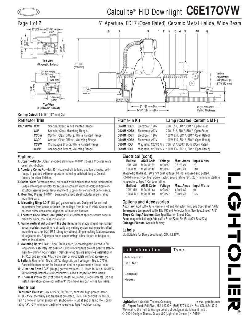Lightolier Calculite C6E17OVW User manual