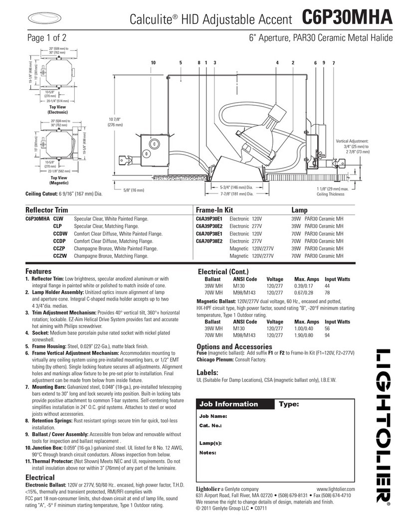 Lightolier Calculite C6P30MHA User manual Lightolier Calculite C6P30MHA User manual