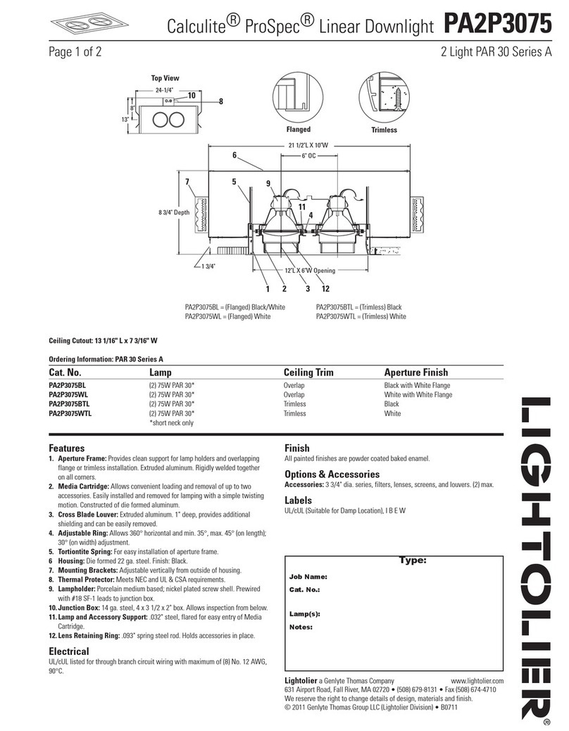 Lightolier Calculite ProSpec PA2P3075 User manual