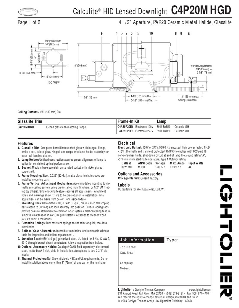 Lightolier Calculite C4P20MHGD User manual Lightolier Calculite C4P20MHGD User manual