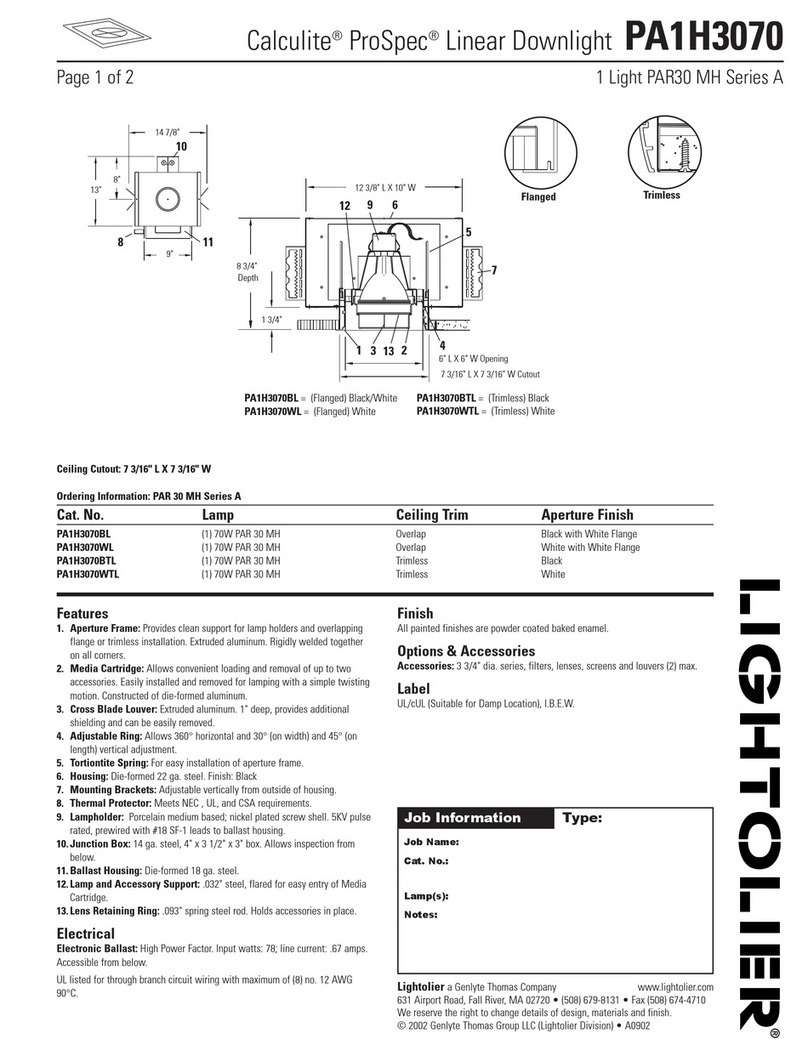 Lightolier Calculite ProSpec PA1H3070 User manual