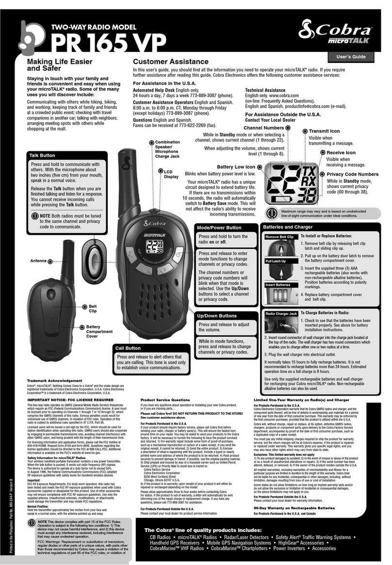 Cobra microTalk PR165 VP User manual