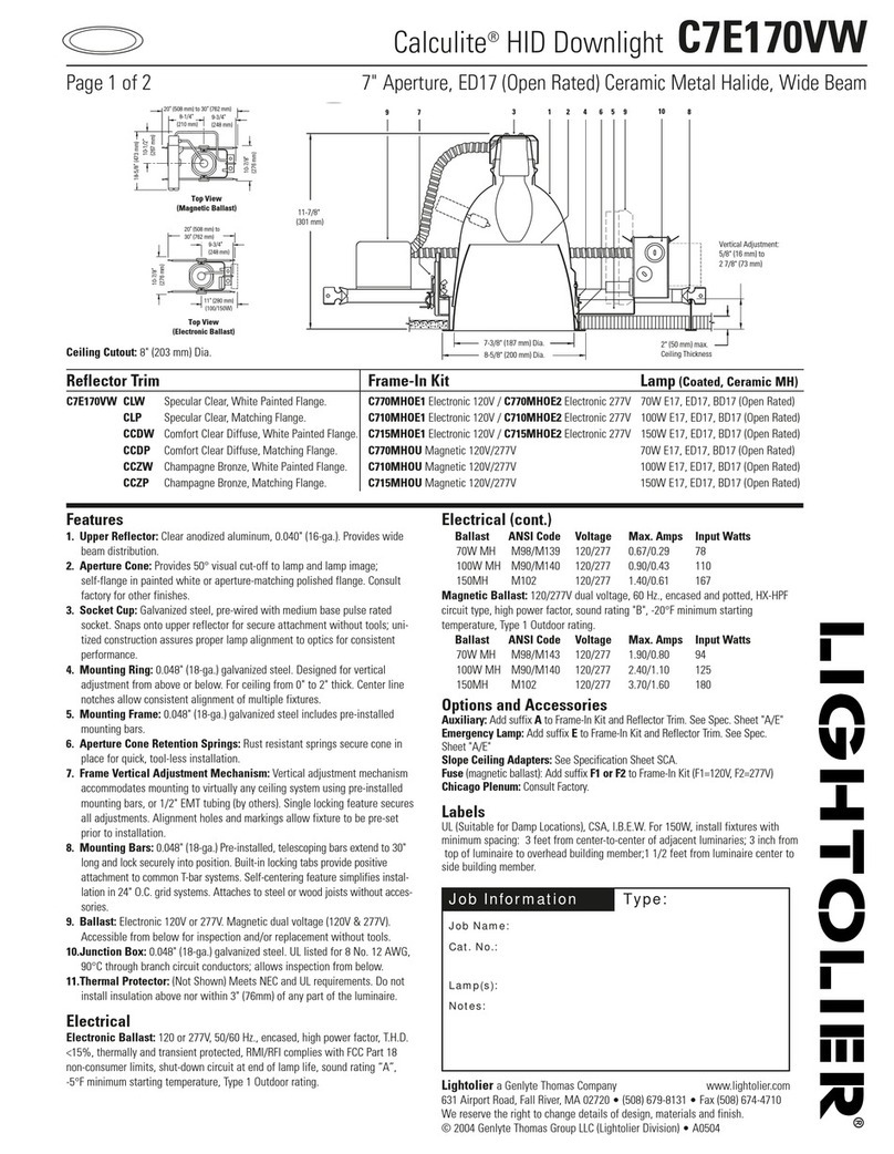 Lightolier Calculite C7E170VW User manual Lightolier Calculite C7E170VW User manual