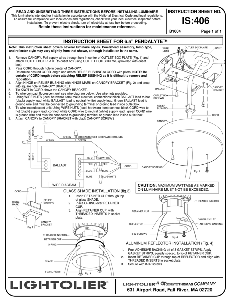 Lightolier 6.5 PENDALYTE Instructions for use