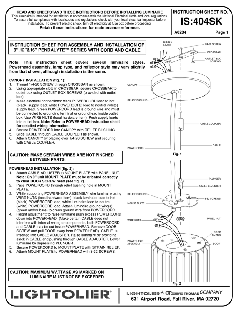 Lightolier 9 PENDALYTE SERIES Instructions for use Lightolier 9 PENDALYTE SERIES Instructions for use