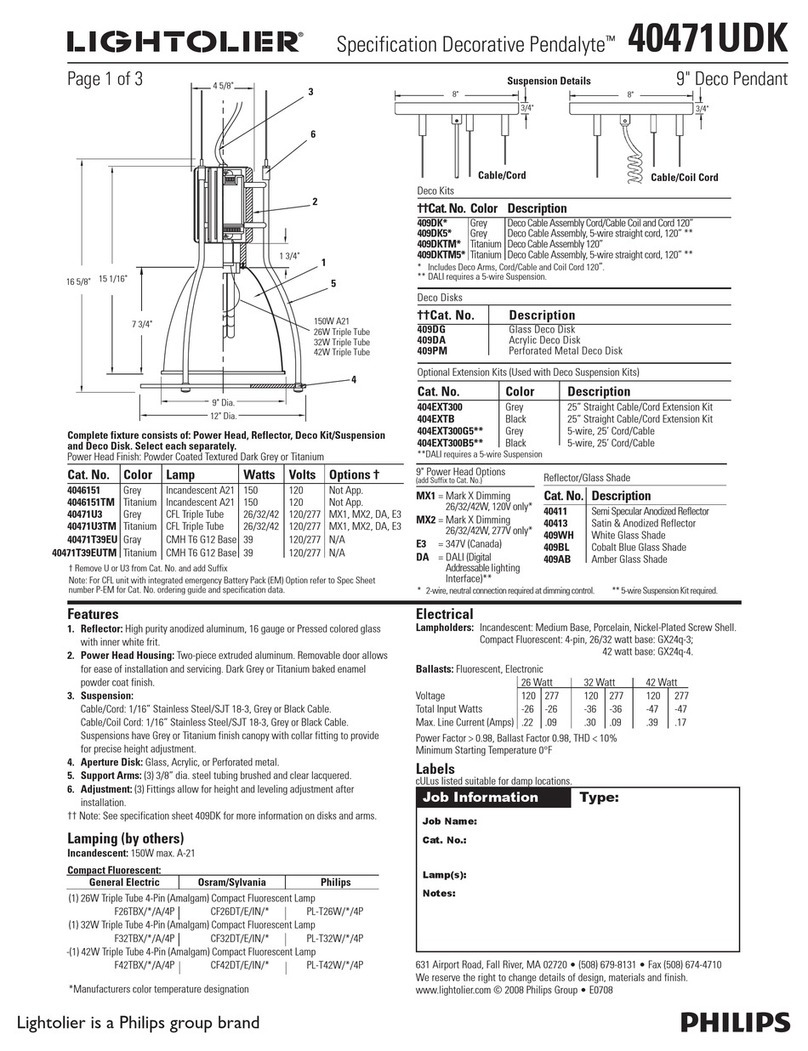 Lightolier Pendalyte 40471UDK User manual Lightolier Pendalyte 40471UDK User manual