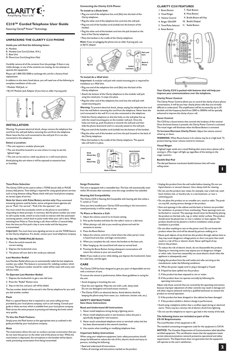 Clarity C210 User manual Clarity C210 User manual