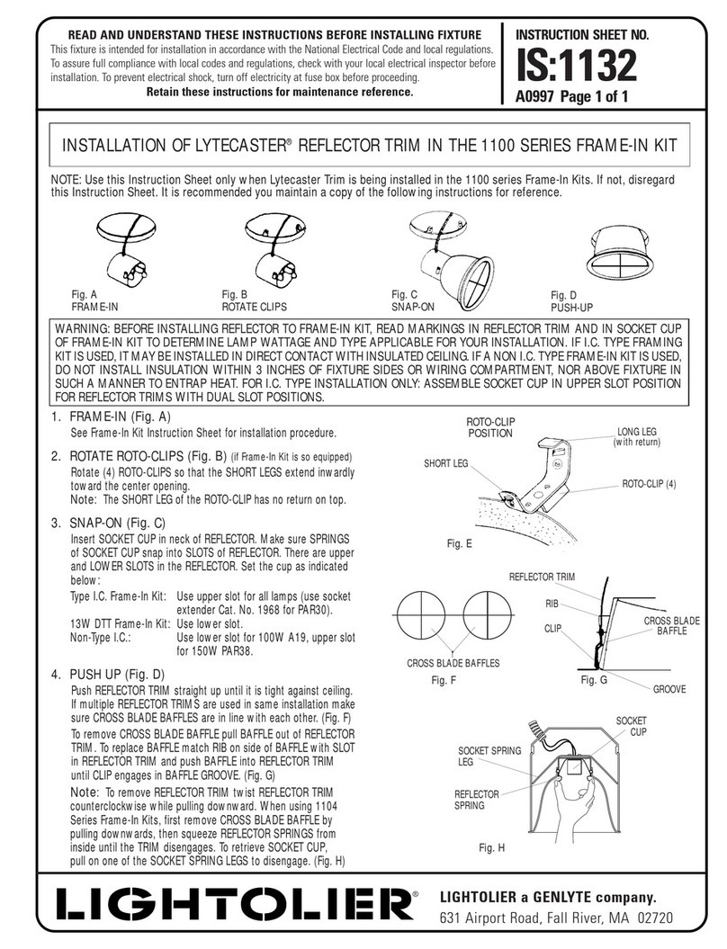 Lightolier LYTECASTER REFLECTOR TRIM Instructions for use