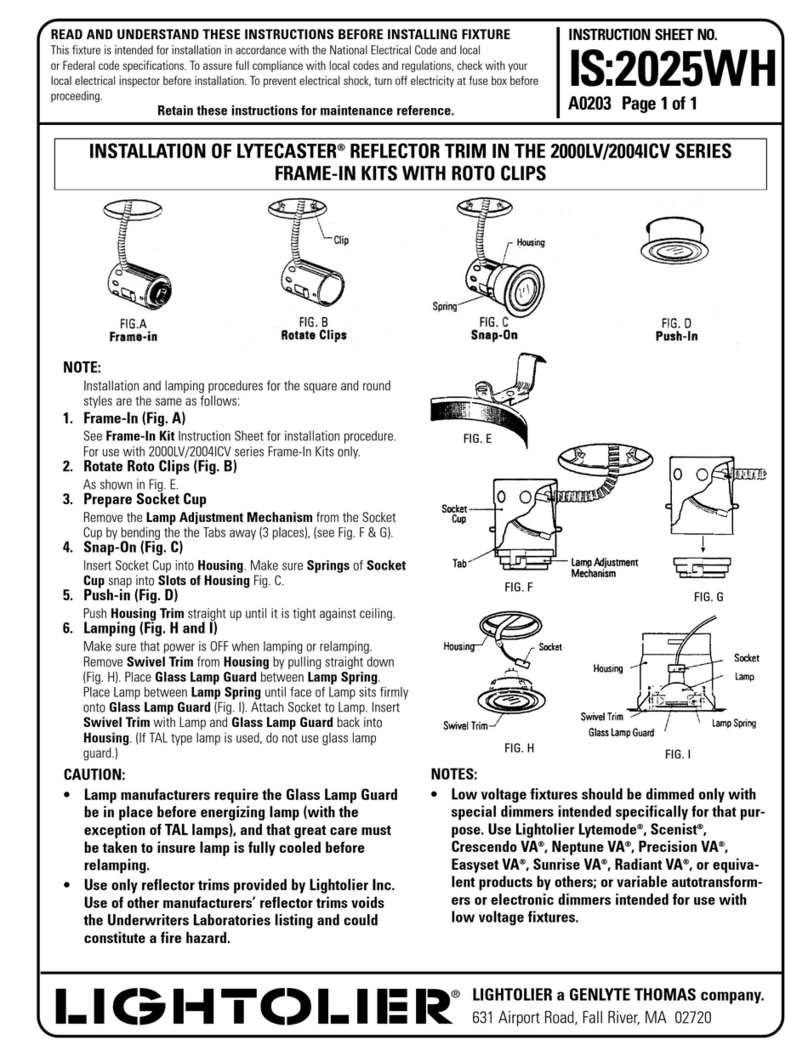 Lightolier LYTECASTER REFLECTOR TRIM Instructions for use Lightolier LYTECASTER REFLECTOR TRIM Instructions for use