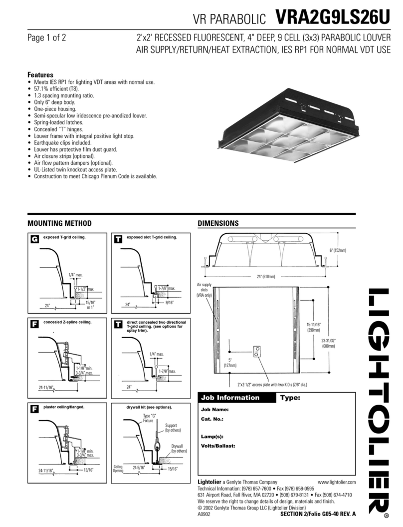 Lightolier VR Parabolic VRA2G9LS26USO User manual