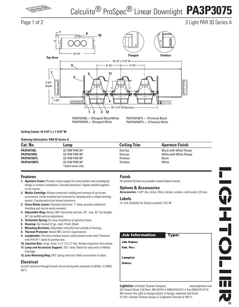 Lightolier Calculite ProSpec PA3P3075 User manual