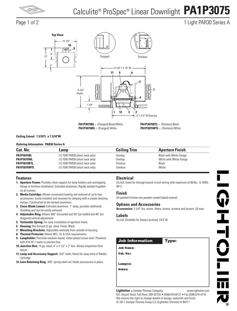 Lightolier Calculite ProSpec PA1P3075 User manual Lightolier Calculite ProSpec PA1P3075 User manual