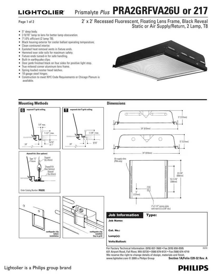 Lightolier PRISMALYTE plus PRA2GRFVA26U User manual Lightolier PRISMALYTE plus PRA2GRFVA26U User manual