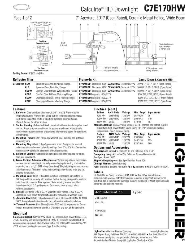 Lightolier Calculite C7E170HW User manual