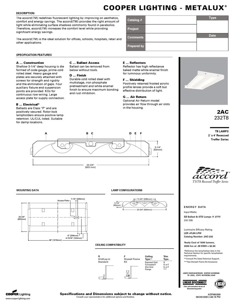 Cooper Lighting METALUX 2AC 232T8 User manual