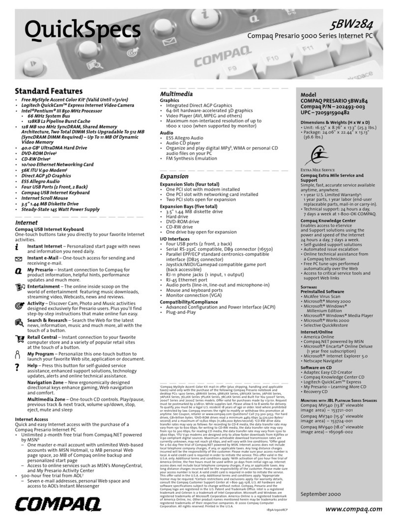Compaq PRESARIO 5BW284 User manual Compaq PRESARIO 5BW284 User manual