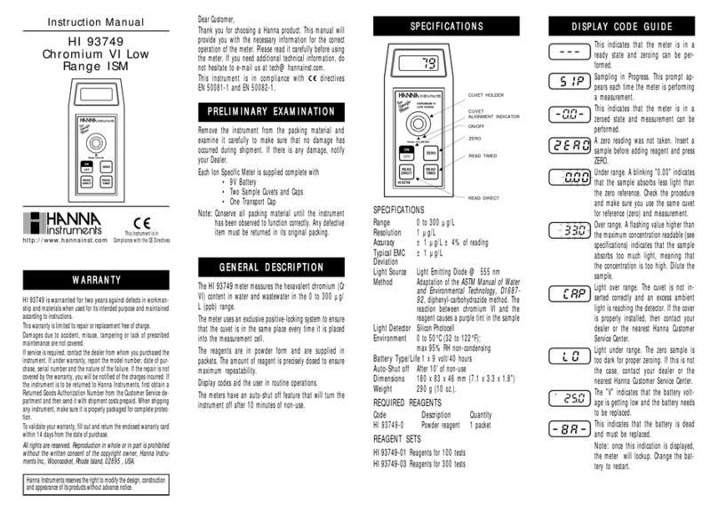 Hanna Instruments HI 93749 User manual