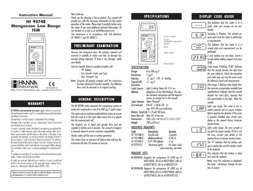Hanna Instruments HI 93748 User manual