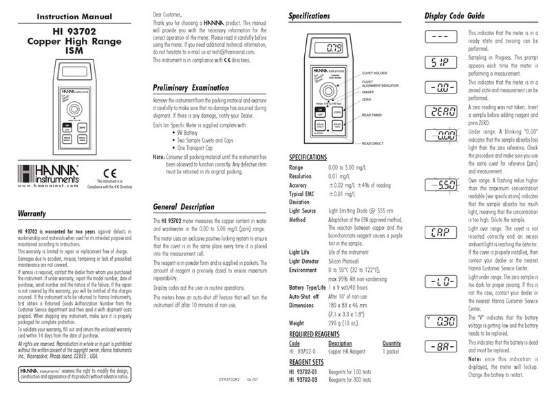 Hanna Instruments HI 93702 User manual