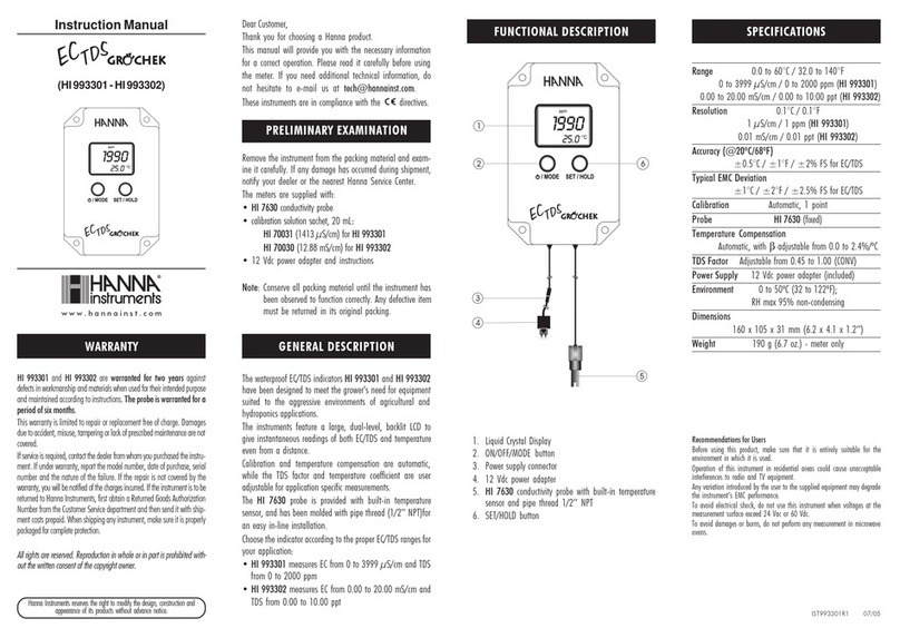 Hanna Instruments HI 993301 instruction manual