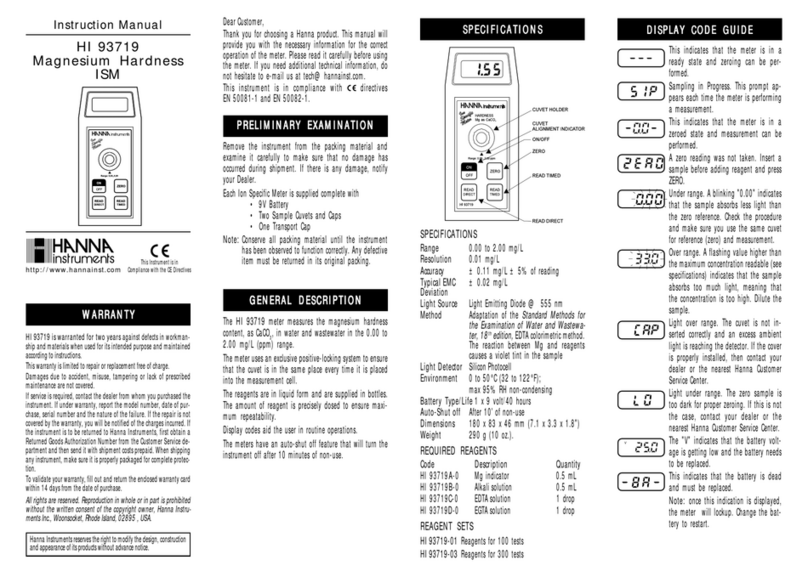 Hanna Instruments HI 93719 User manual