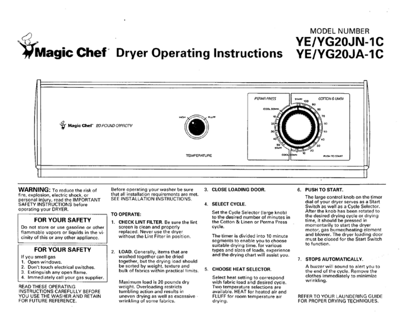 Magic Chef YE/YG20JA-1C operating instructions