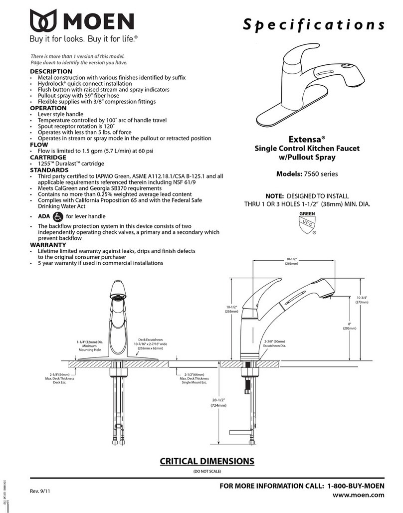 Moen EXTENSA 7560 series Specifications