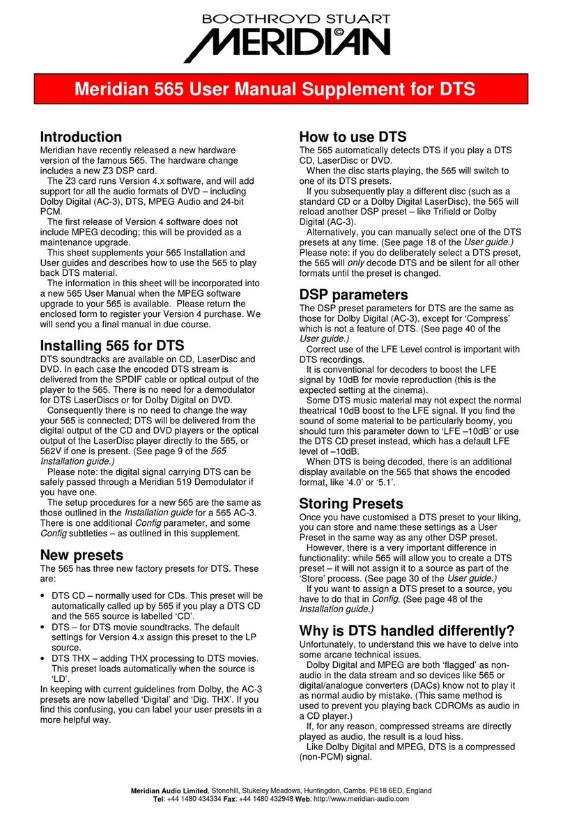 Meridian Meridian 565 User's manual supplement