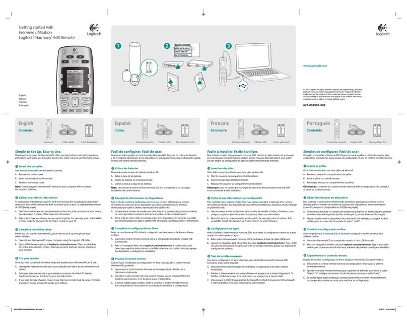 Logitech HARMONY REMOTE 600 Series Getting started guide Logitech HARMONY REMOTE 600 Series Getting started guide