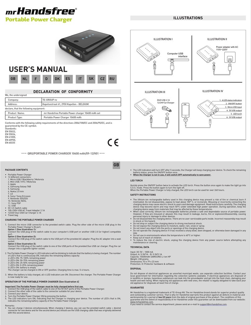 MRHANDSFREE Portable Power Charger user manual
