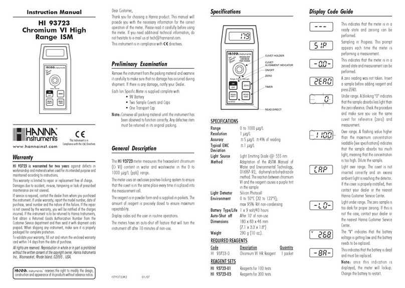 Hanna Instruments HI 93723 User manual Hanna Instruments HI 93723 User manual