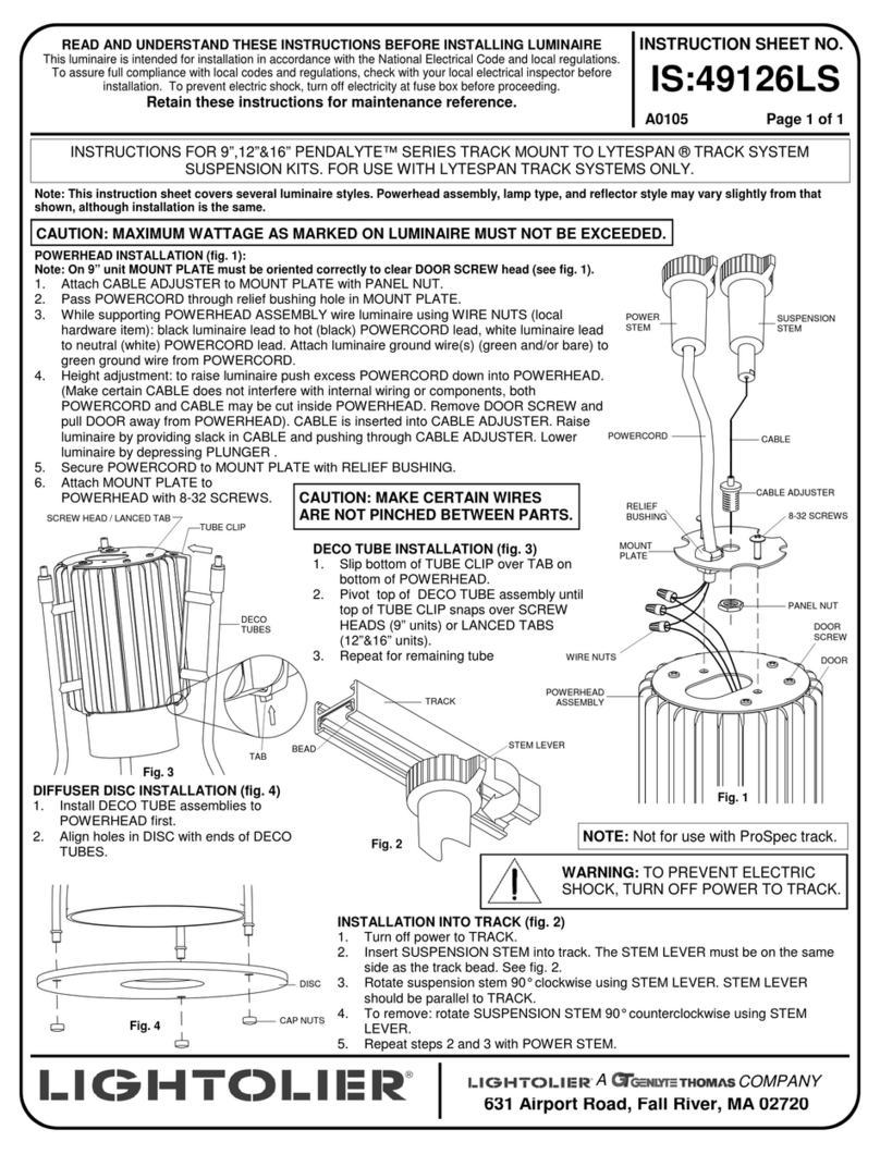 Lightolier PENDALYTE SERIES Instructions for use Lightolier PENDALYTE SERIES Instructions for use