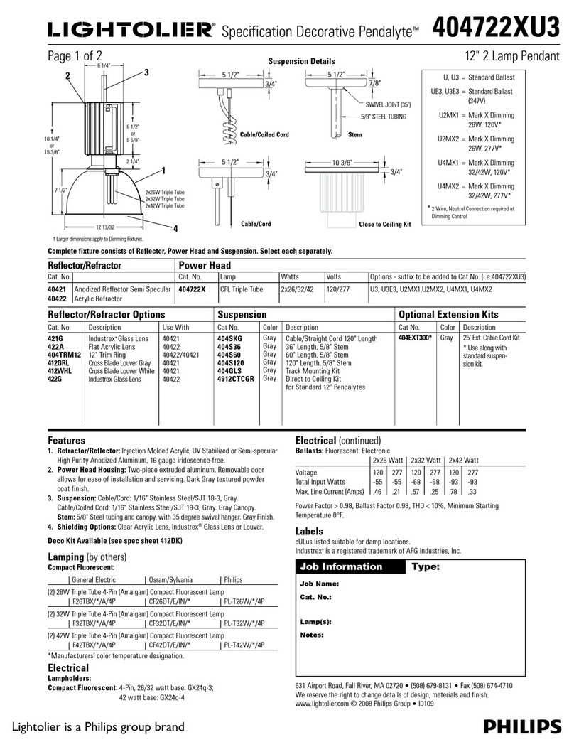 Lightolier Pendalyte 404722XU3 User manual