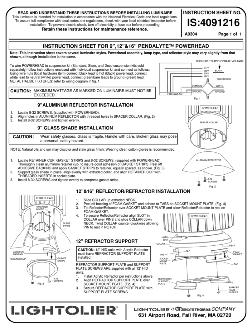 Lightolier PENDALYTE POWERHEAD Instructions for use
