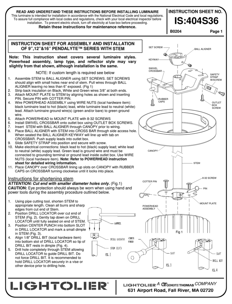 Lightolier PENDALYTE SERIES Instructions for use