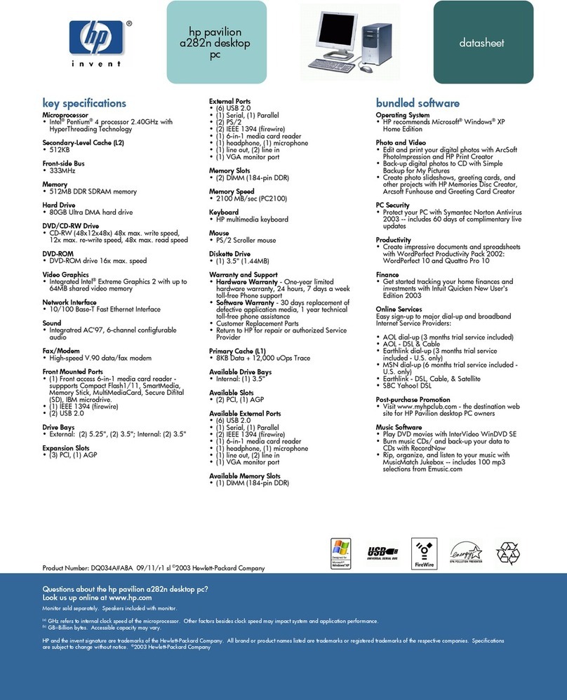 HP Pavilion a200 - Desktop PC Installation instructions